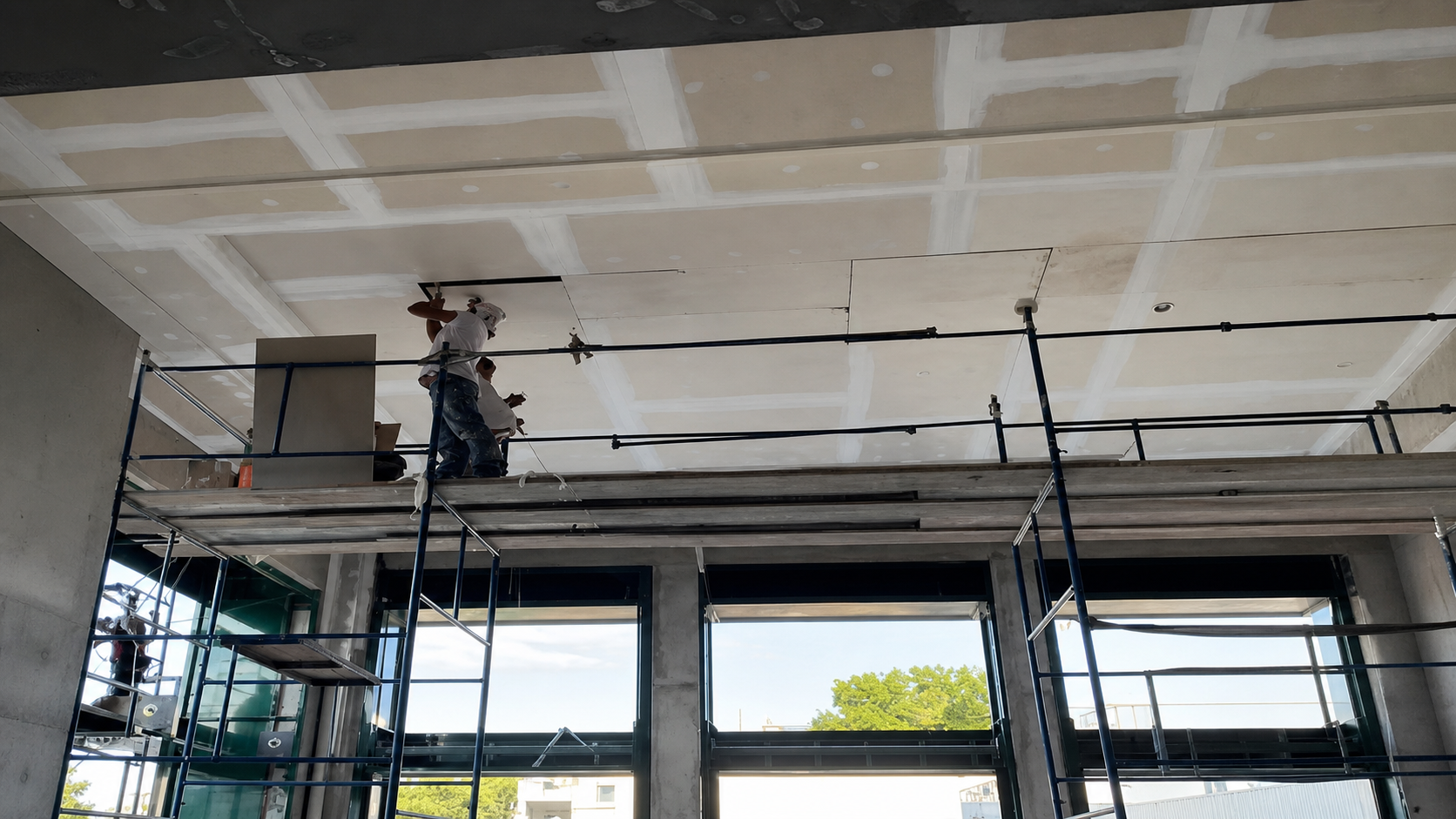 Equipe em obra acompanhando detalhes de execução